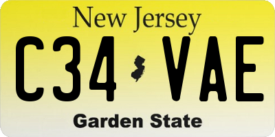 NJ license plate C34VAE
