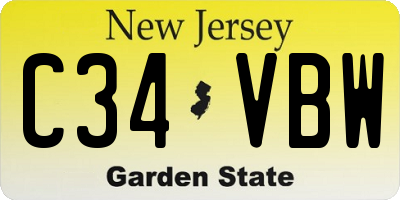 NJ license plate C34VBW