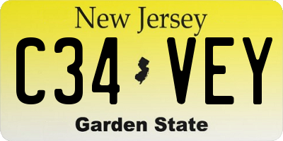 NJ license plate C34VEY