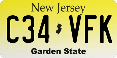 NJ license plate C34VFK