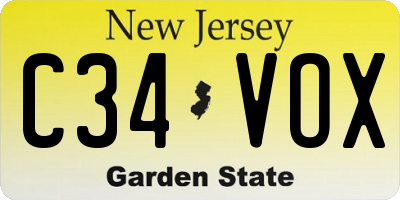 NJ license plate C34VOX