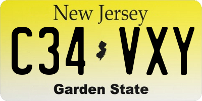 NJ license plate C34VXY