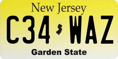 NJ license plate C34WAZ