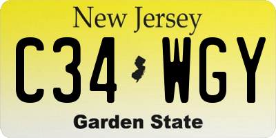 NJ license plate C34WGY