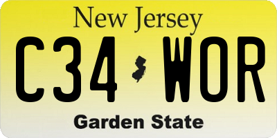 NJ license plate C34WOR