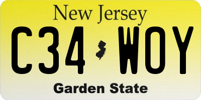 NJ license plate C34WOY