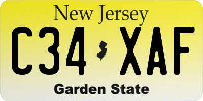 NJ license plate C34XAF