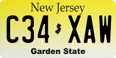 NJ license plate C34XAW