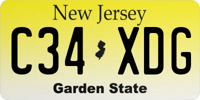 NJ license plate C34XDG