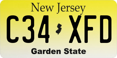 NJ license plate C34XFD