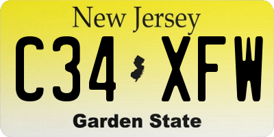 NJ license plate C34XFW