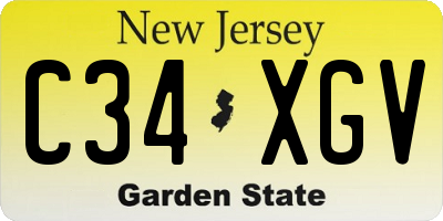 NJ license plate C34XGV