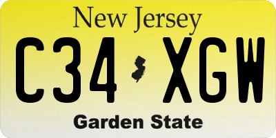 NJ license plate C34XGW