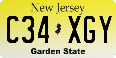 NJ license plate C34XGY
