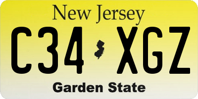NJ license plate C34XGZ