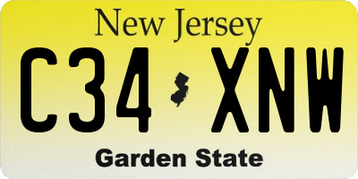 NJ license plate C34XNW