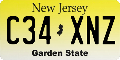 NJ license plate C34XNZ