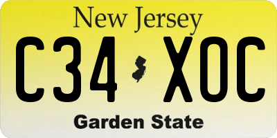 NJ license plate C34XOC