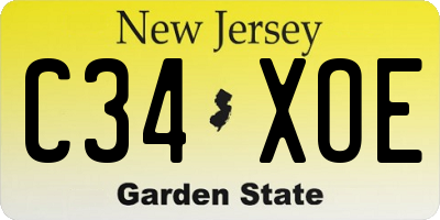NJ license plate C34XOE