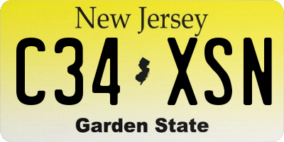 NJ license plate C34XSN
