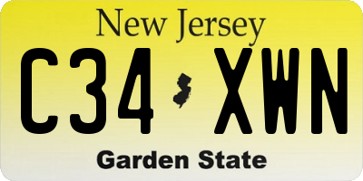 NJ license plate C34XWN