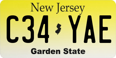 NJ license plate C34YAE
