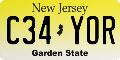 NJ license plate C34YOR