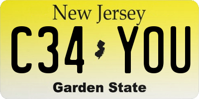 NJ license plate C34YOU