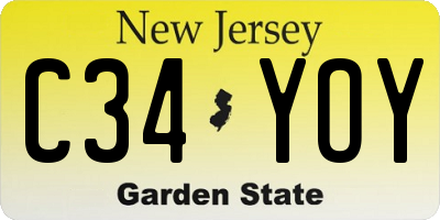 NJ license plate C34YOY