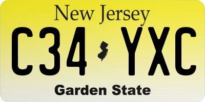 NJ license plate C34YXC