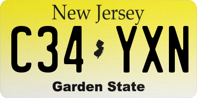 NJ license plate C34YXN