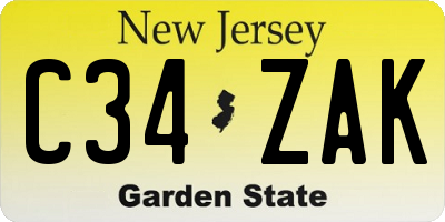 NJ license plate C34ZAK