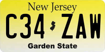 NJ license plate C34ZAW
