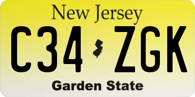 NJ license plate C34ZGK