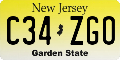 NJ license plate C34ZGO