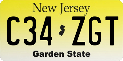 NJ license plate C34ZGT