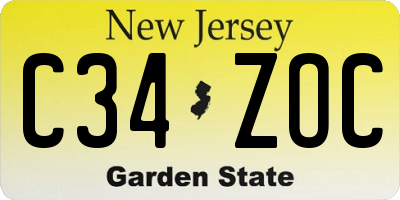 NJ license plate C34ZOC