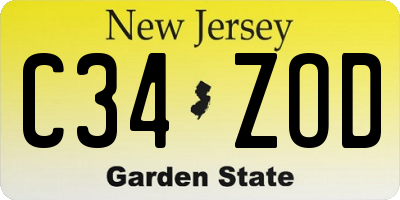 NJ license plate C34ZOD