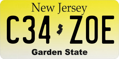 NJ license plate C34ZOE
