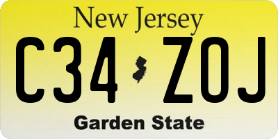NJ license plate C34ZOJ