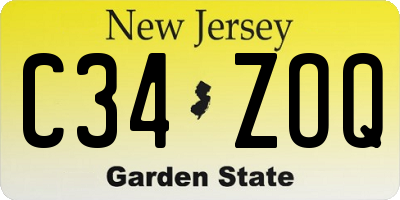 NJ license plate C34ZOQ