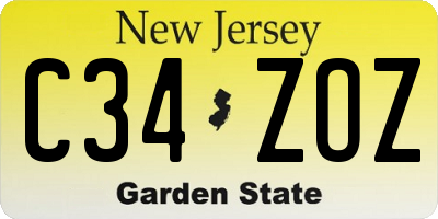 NJ license plate C34ZOZ