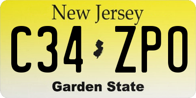 NJ license plate C34ZPO