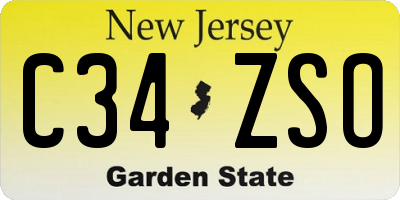 NJ license plate C34ZSO