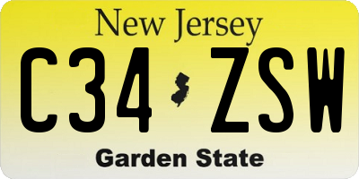 NJ license plate C34ZSW