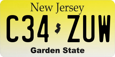 NJ license plate C34ZUW