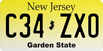 NJ license plate C34ZXO