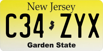 NJ license plate C34ZYX