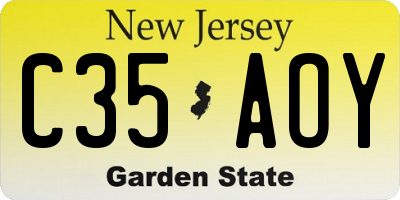 NJ license plate C35AOY