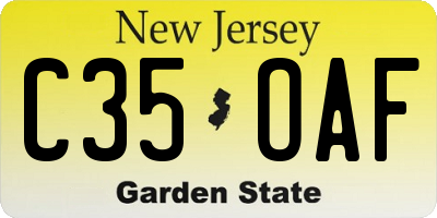 NJ license plate C35OAF
